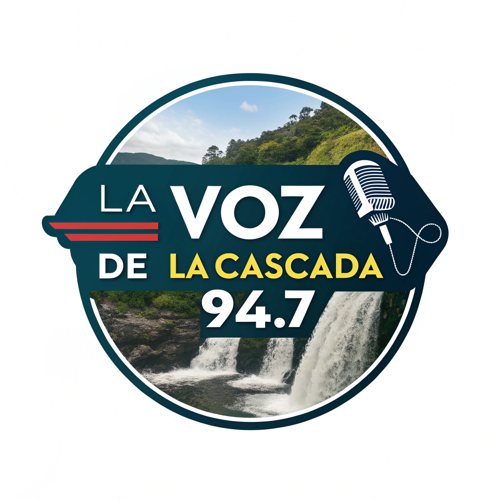 AI generated image by Red Panda AI: logotipo para la Radio "La Voz de la Cascada" 94.7,