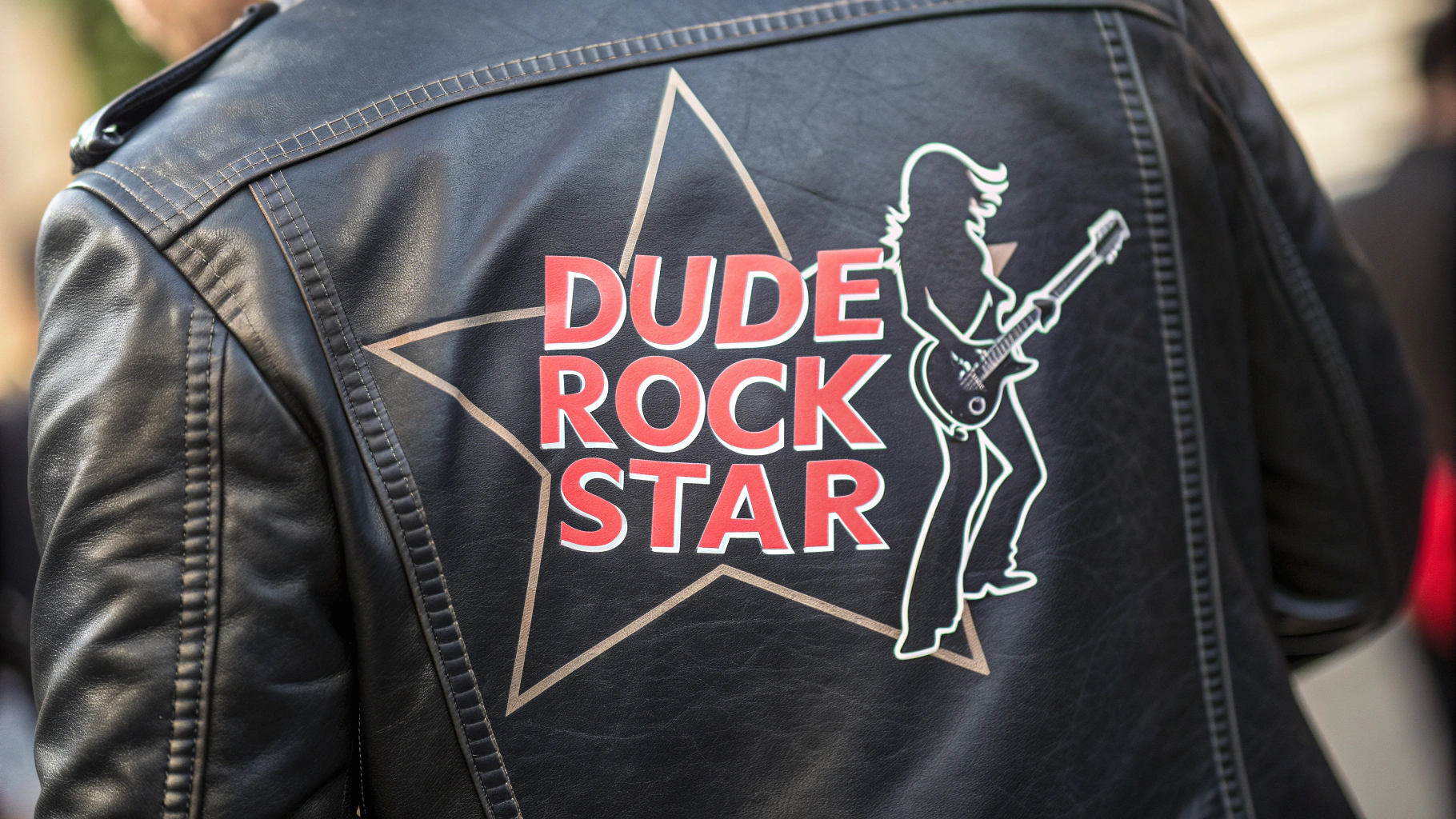 AI generated image by Red Panda AI: logo for the band "Dude Rock Star".  Needs to be rocking, metal, powerful, on a leather jacket