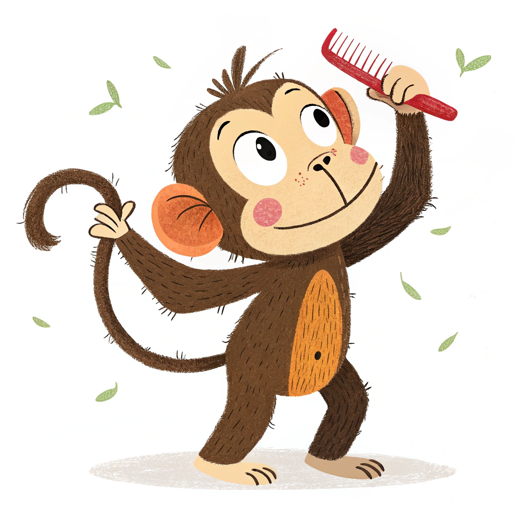 AI generated image by Red Panda AI: monkey combing his hair cartoon type with white background