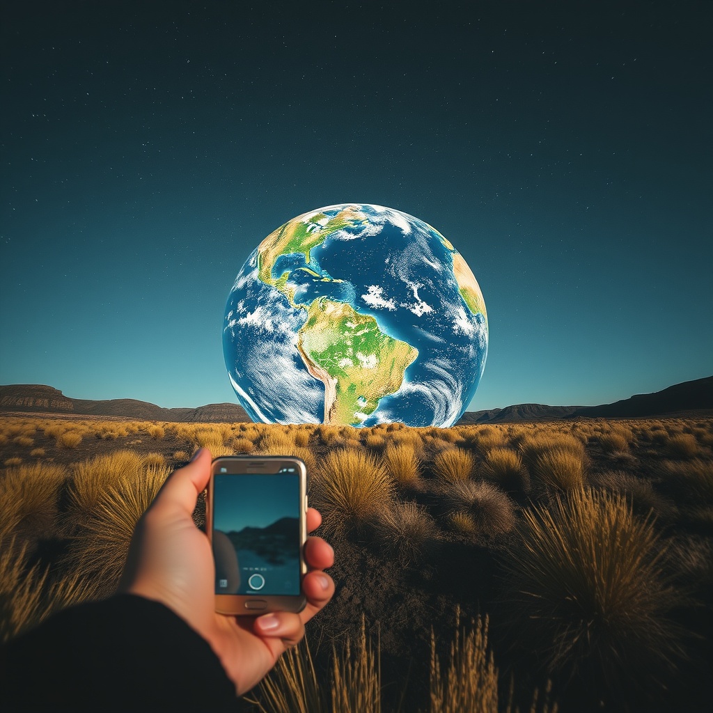AI generated image by FLUX.1-schnell: The last of earth and last selfie look like..