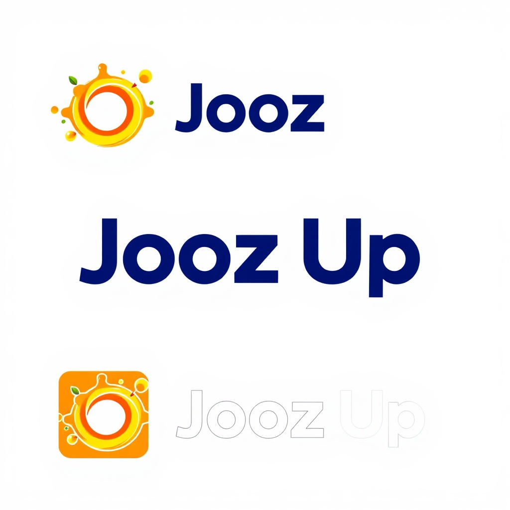 AI generated image by FLUX.1-schnell: A vibrant and dynamic logo for 'Jooz Up', combining an icon of a juice splash and the brand name. The splash should appear energetic and refreshing, in bright tones of orange, yellow, and green. The typography should be modern, bold, and clean, with 'Jooz' in uppercase and 'Up' slightly elevated, implying growth and energy. The logo should be versatile for both digital and print applications, with a balance between the text and graphic element for strong brand impact