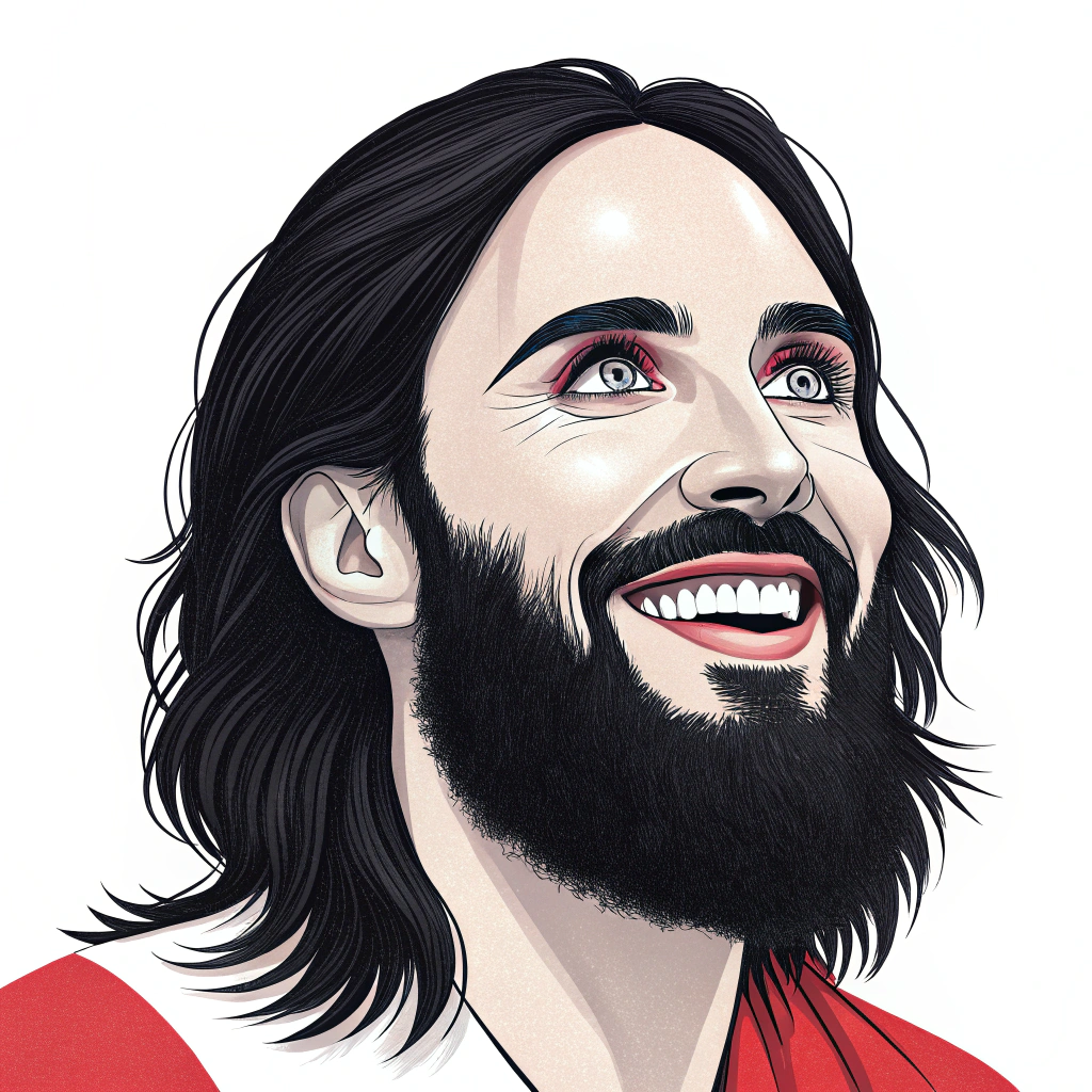 AI generated image by Red Panda AI: Face: Bright, beautiful, majestic, smiling
Hair: Black, slightly wavy, falling to shoulders
Eyes: Black, shiny, long eyelashes
Beard: Thick, black
Skin: Between white and red
Body: Medium height, strong, broad shoulders