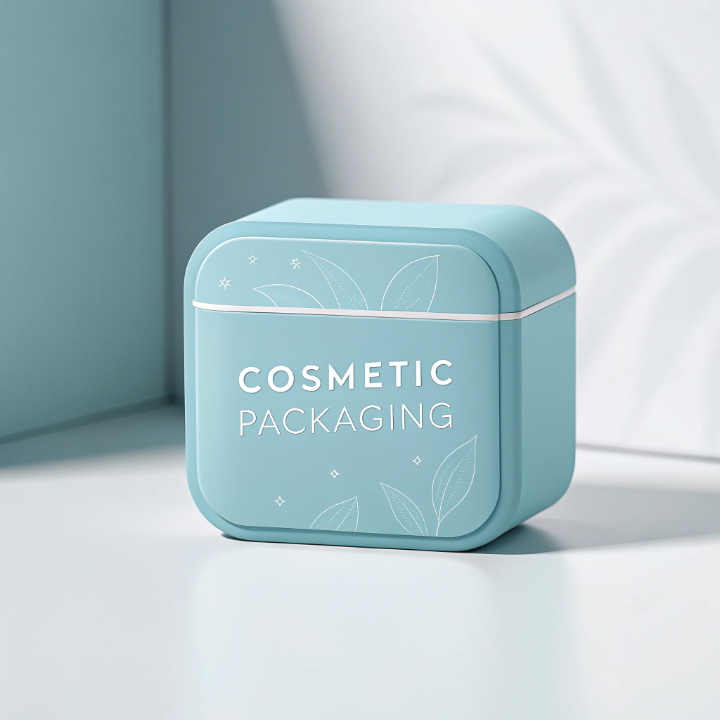 AI generated image by Red Panda AI: 3D render of a minimalist cosmetic packaging box design in a soft sky-blue color palette with rounded corners and a matte finish, featuring clean white typography for the brand name and product details, reflecting a hydrating and premium skincare concept, placed against a subtle clean background, with soft lighting accentuating the smooth and modern design elements.
