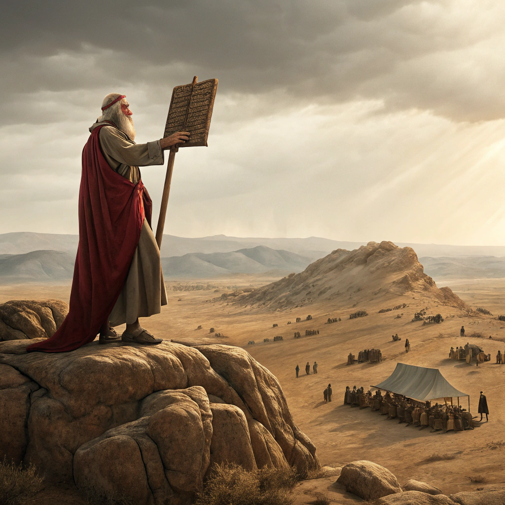 AI generated image by Red Panda AI: Créame una imagen para la lectura bíblica con un estilo cristiano antiguo del antiguo testamento.  Mejor la imagen de Moisés