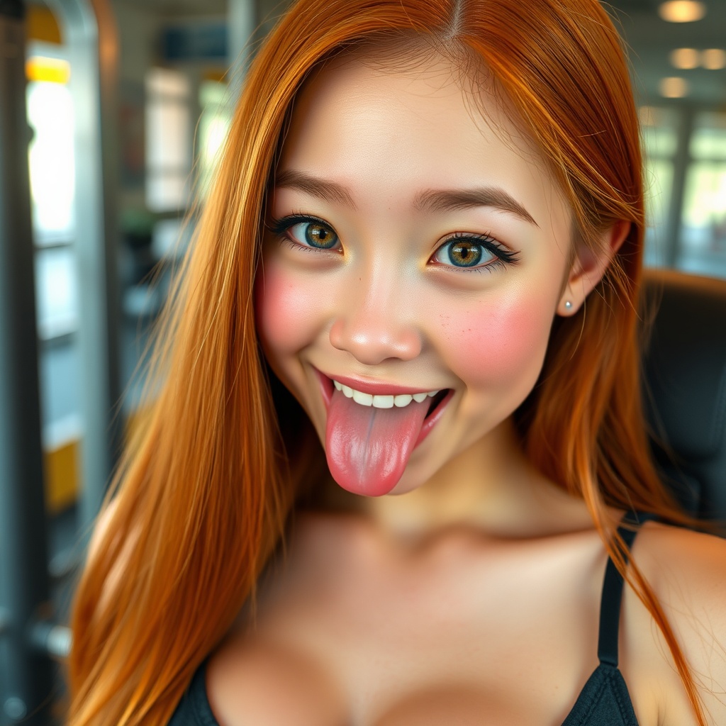 AI generated image by FLUX.1-schnell: american girl
smile
inside
“Hyper-realistic, 8K resolution photo of a girl with an exaggerated ahegao facial expression; wide, big blue eyes, horny with tongue sticking out, a slightly open mouth and flushed cheeks. Her hair is long and very straight
the fall type is very sweet and beautiful she has red hair and has sweet freckles on her face
the sexy asian woman sits on a gym bench with massive breasts, 1girl, breasts, realistic, solo, cleavage, large breasts, looking at viewer, very very big boobs
very very big size, big boobs
her cleavage is visible and the dress squeezes her breast, slightly protruding her breast
