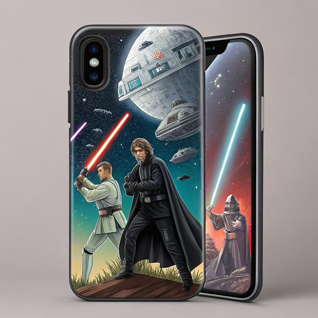 AI generated image by Red Panda AI: Crie um modelo de capa de celular com tema star wars