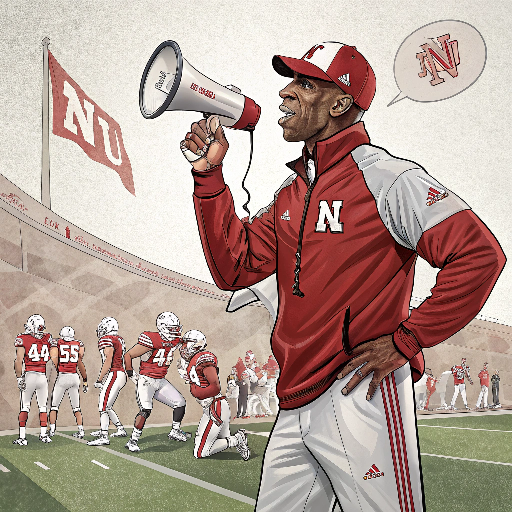 AI generated image by Red Panda AI: deion sanders as coach for the nebraska cornhuskers
