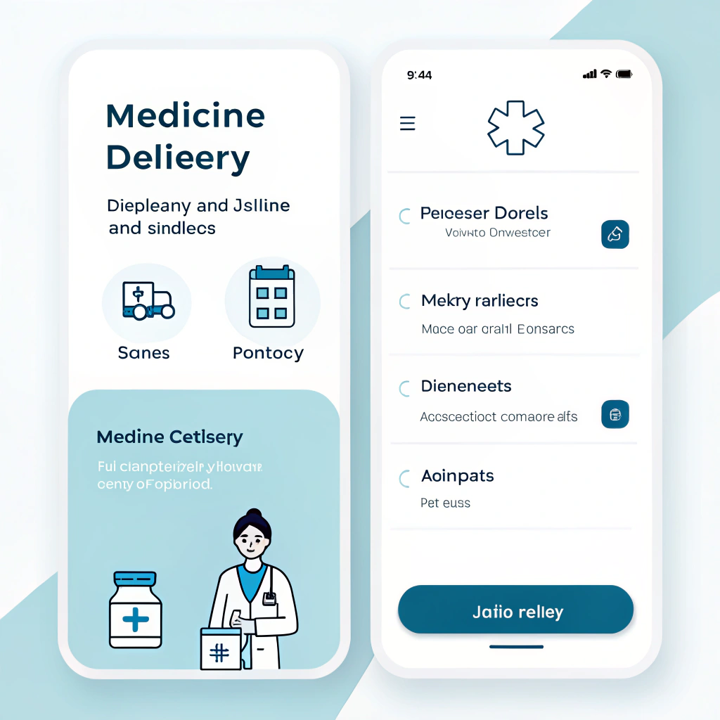AI generated image by Red Panda AI: interfaz elegante, profesional y minimalista de una apk de delivery de medicinas