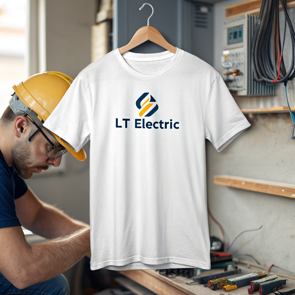 AI generated image by Red Panda AI: LT Electric logo T-Shirt wear electrician who works