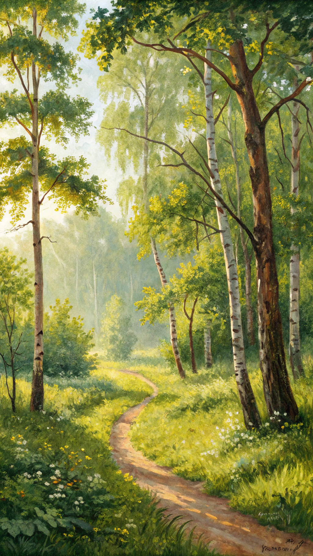 AI generated image by Red Panda AI: a beautiful summer forest painting in a style of Serov