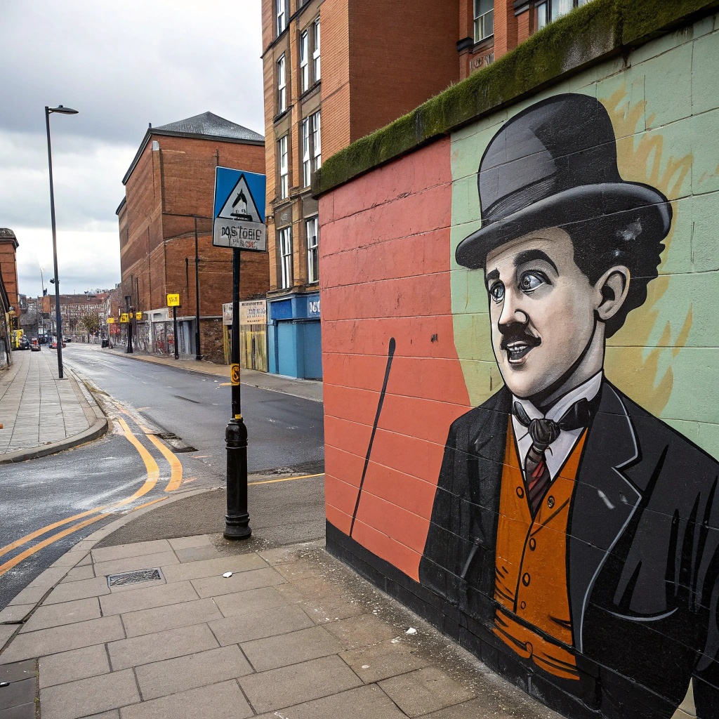 AI generated image by Red Panda AI: charles chaplin, graffiti, urban