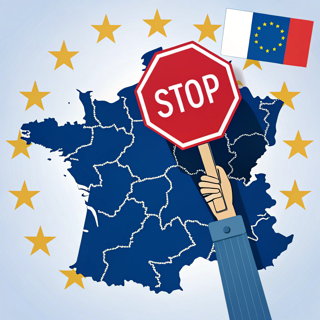 AI generated image by Red Panda AI: Une image qui montre le concept que la france dit stop à la législation européenne.  Ne pas mettre de texte. 
