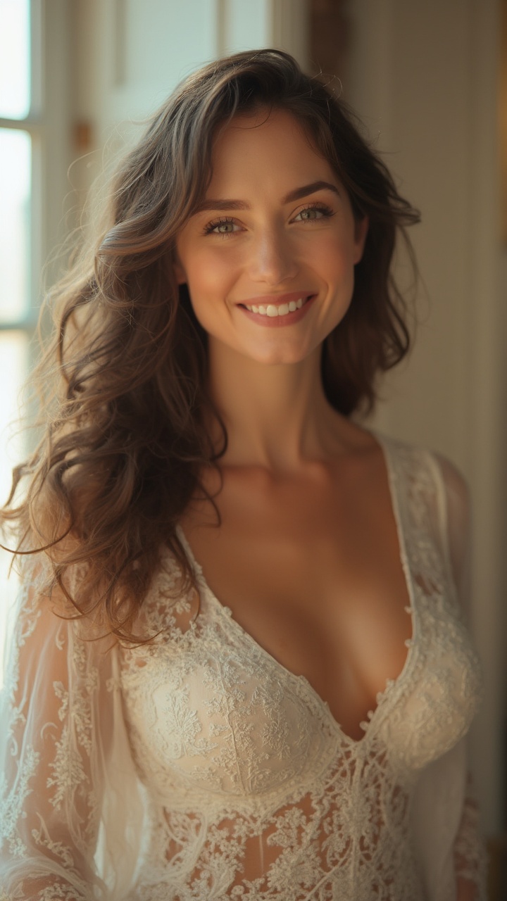 AI generated image by FLUX-Realism-Lora:  Her graceful posture, refined manners, and radiant smile exude an aura of elegance and beauty