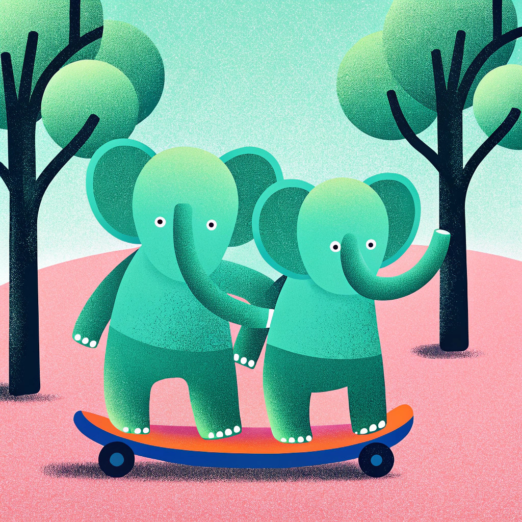 AI generated image by Red Panda AI: elefantes en patineta