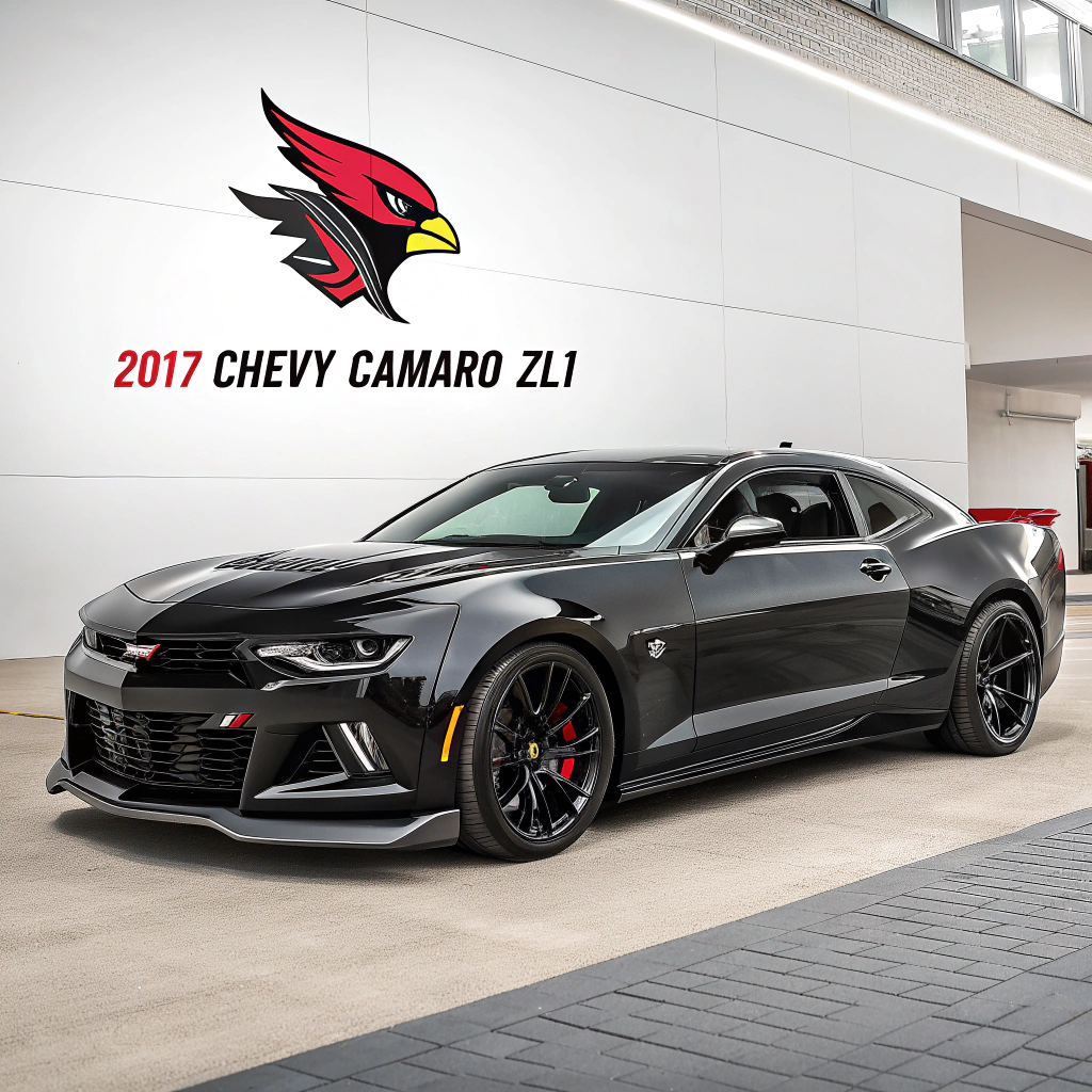 AI generated image by Red Panda AI: create a image of a 2017 Chevy Camaro ZL1 blacked out with the team and mascot theme