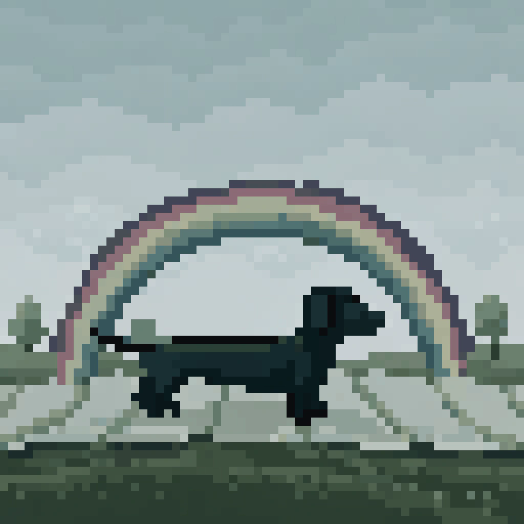 AI generated image by Red Panda AI: Black Dachshund Going through rainbow bridge 