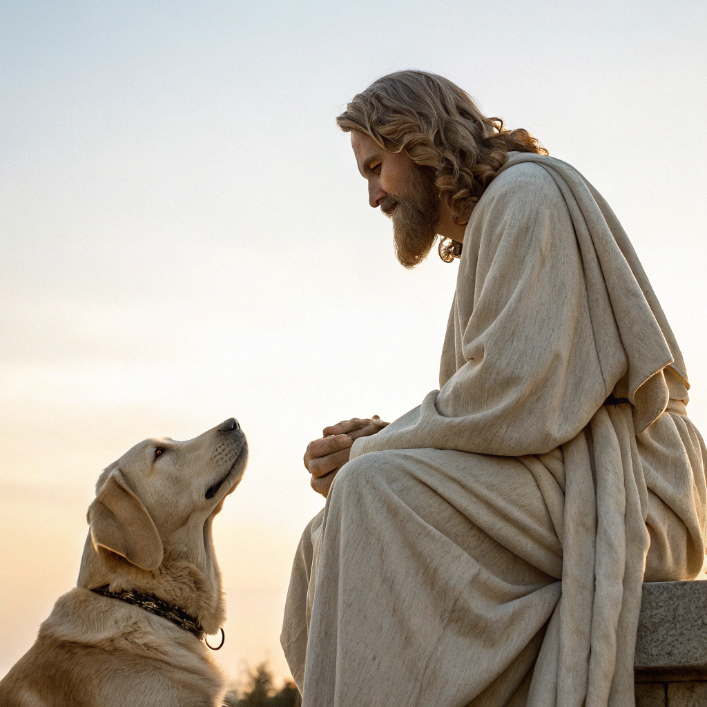 AI generated image by Red Panda AI: jesus and dog