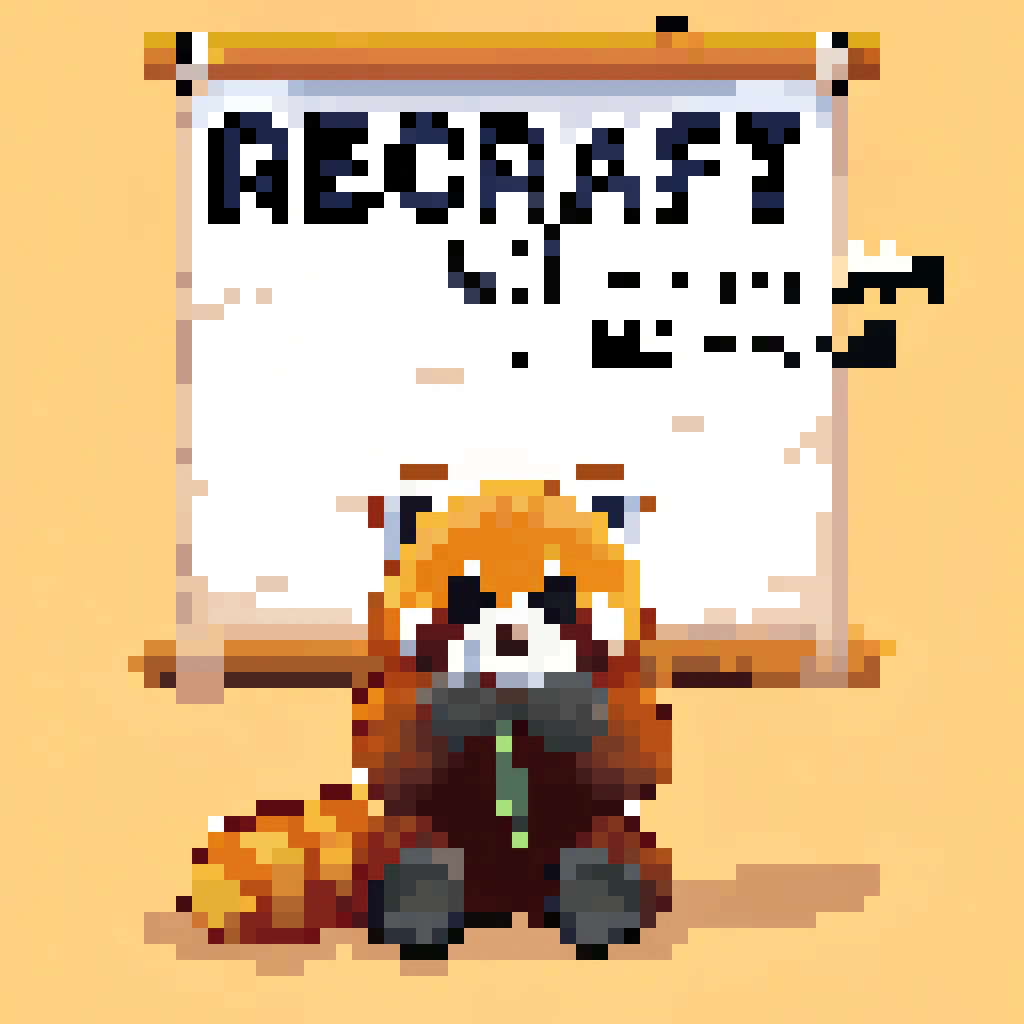 AI generated image by Red Panda AI: a red panda eating a bamboo in front of a poster that says "recraft V3 now available at red panda ai