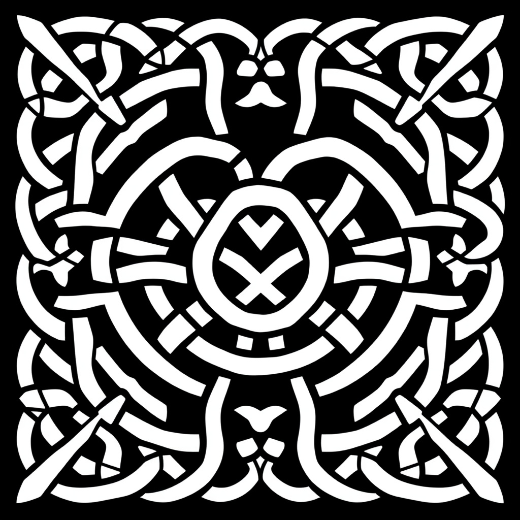 AI generated image by FLUX.1-schnell: A black and white Celtic knot that can be used as a border