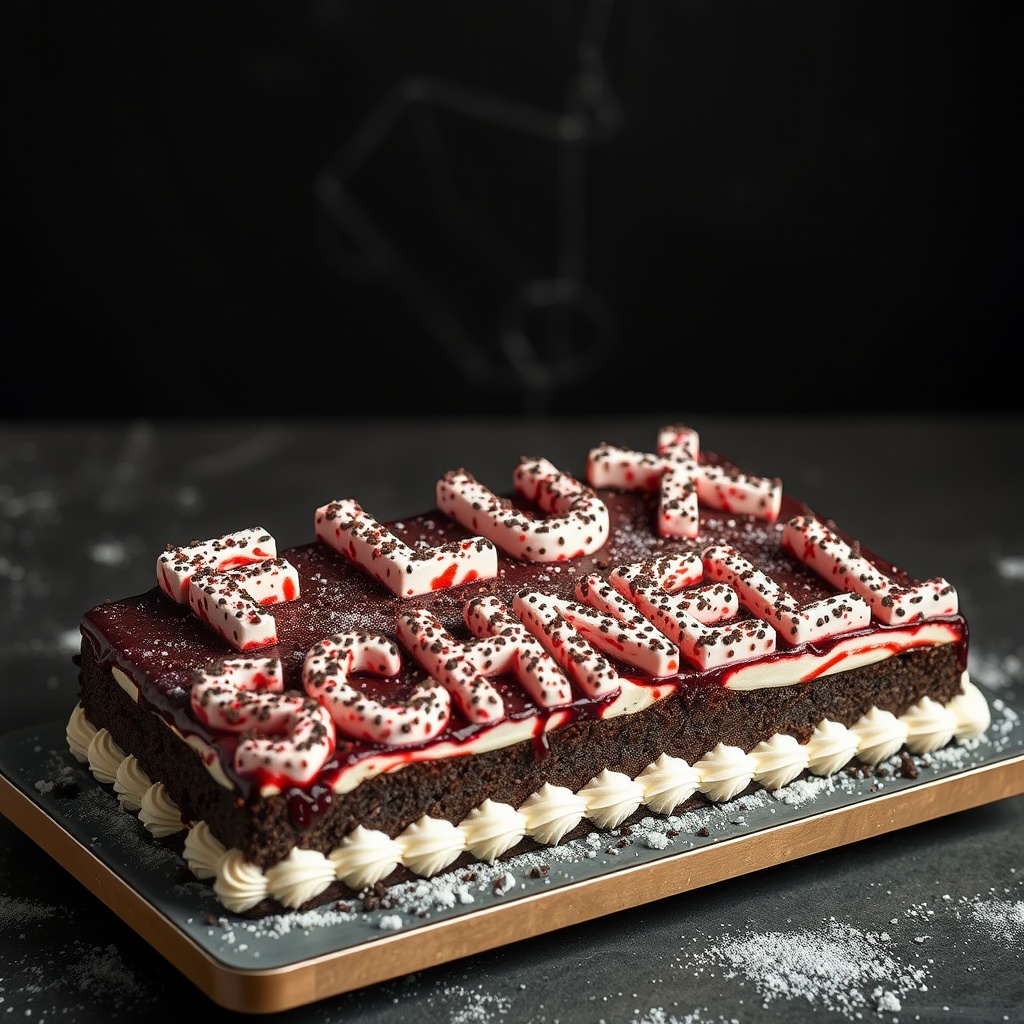 AI generated image by FLUX.1-schnell: black forest gateau cake spelling out the words "FLUX SCHNELL", tasty, food photography, dynamic shot