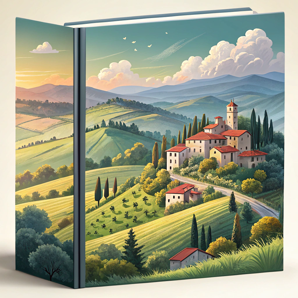 AI generated image by Red Panda AI: paisaje de italia vectorizado, portada de libro