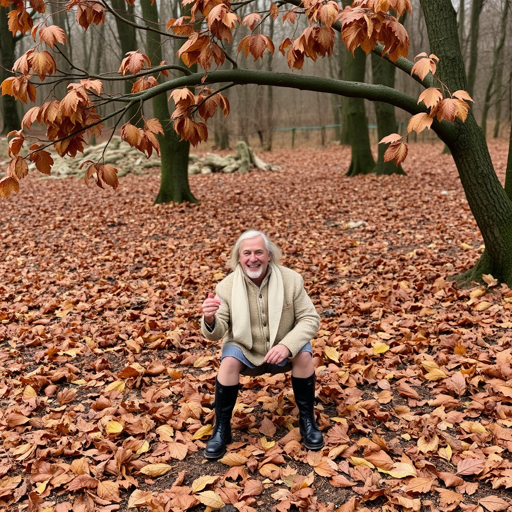 AI generated image by FLUX.1-schnell: Garçon de dix ans en short allongé sur des feuilles mortes