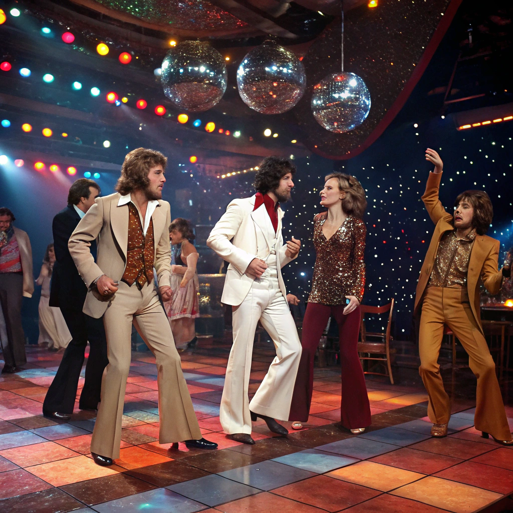 AI generated image by Red Panda AI: the cast of lord of the rings in a disco in the 70s