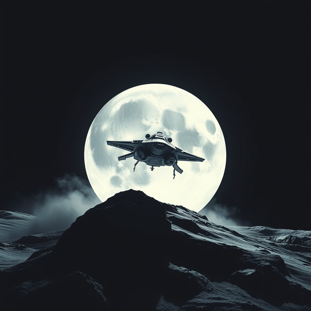 AI generated image by FLUX.1-schnell: A spaceship landing on the moon