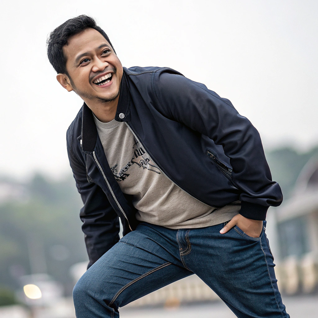 AI generated image by Red Panda AI: malay man with happy face, look at camera, with casual attire, phote like action movie poster