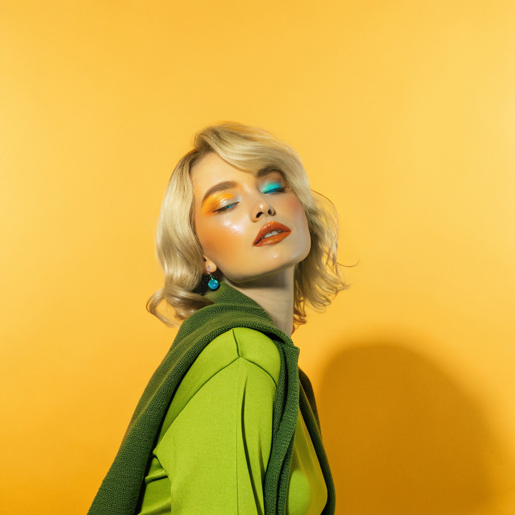 AI generated image by Red Panda AI: portrait of a beautiful model, 20 years old, with blonde hair and blue eyes, young woman with seductive look, as a fashion model with, soft lighting, close mouth