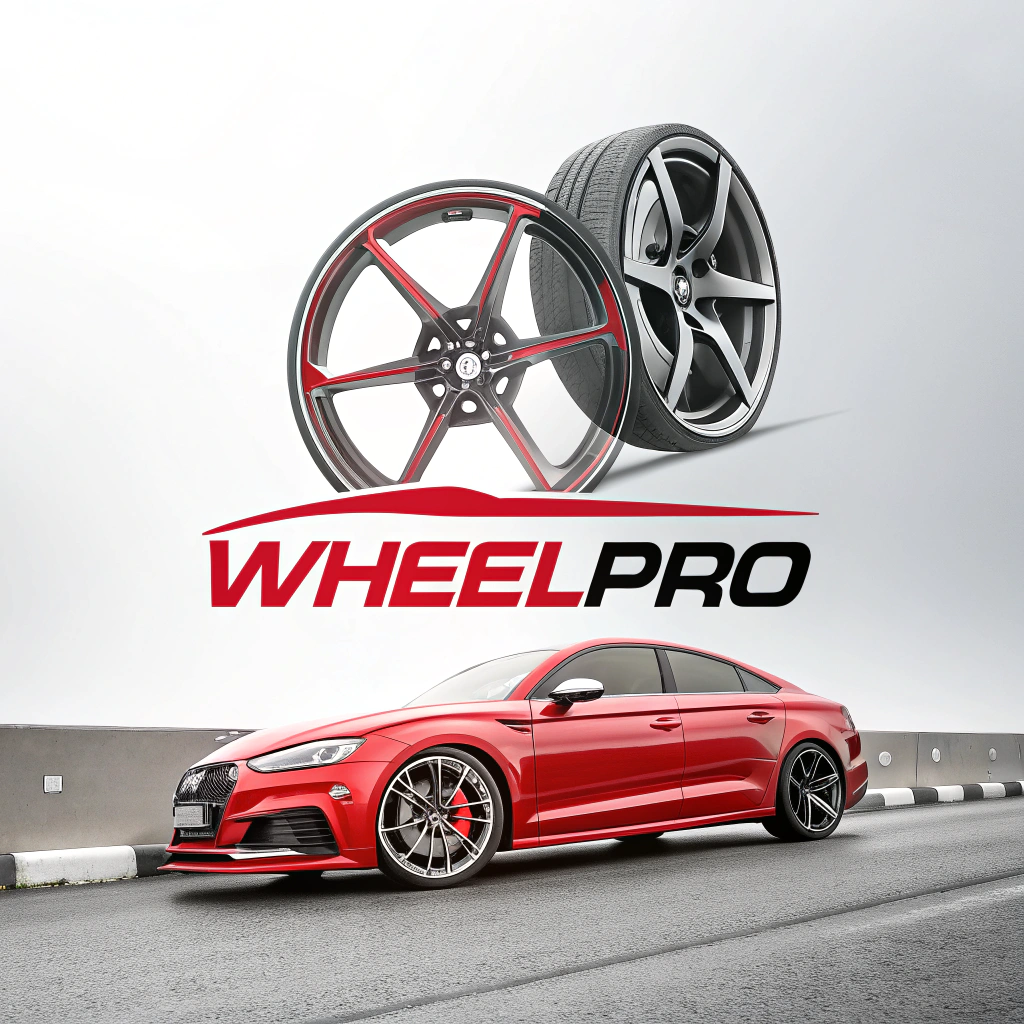 AI generated image by Red Panda AI: make logo for my company. On logo car Audi RS5  colour red. I sell alloy wheels for cars. 