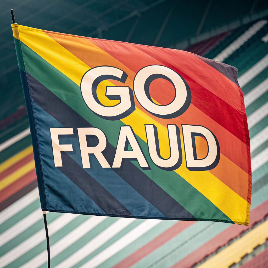 AI generated image by Red Panda AI: a sports flag that says "go fraud" on it