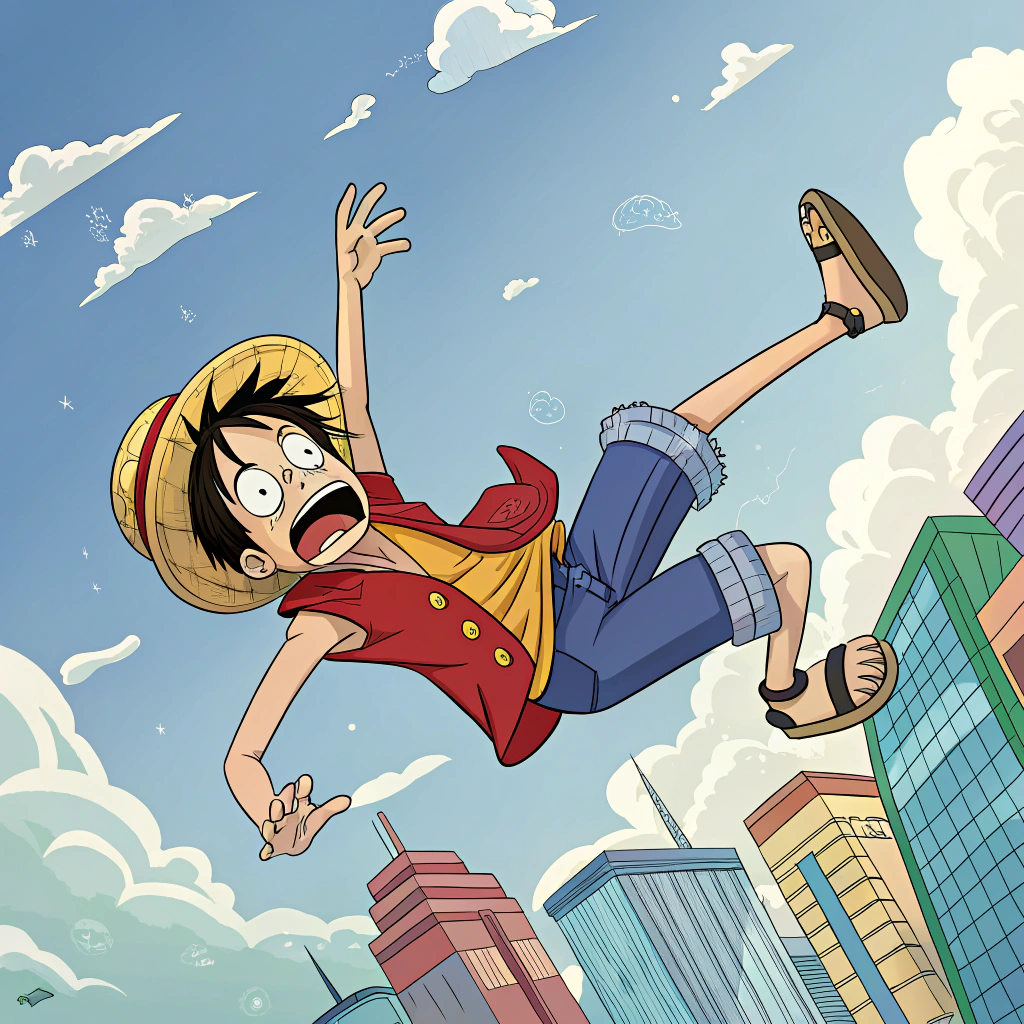AI generated image by FLUX.1-schnell: monkey d luffy fell from the sky
