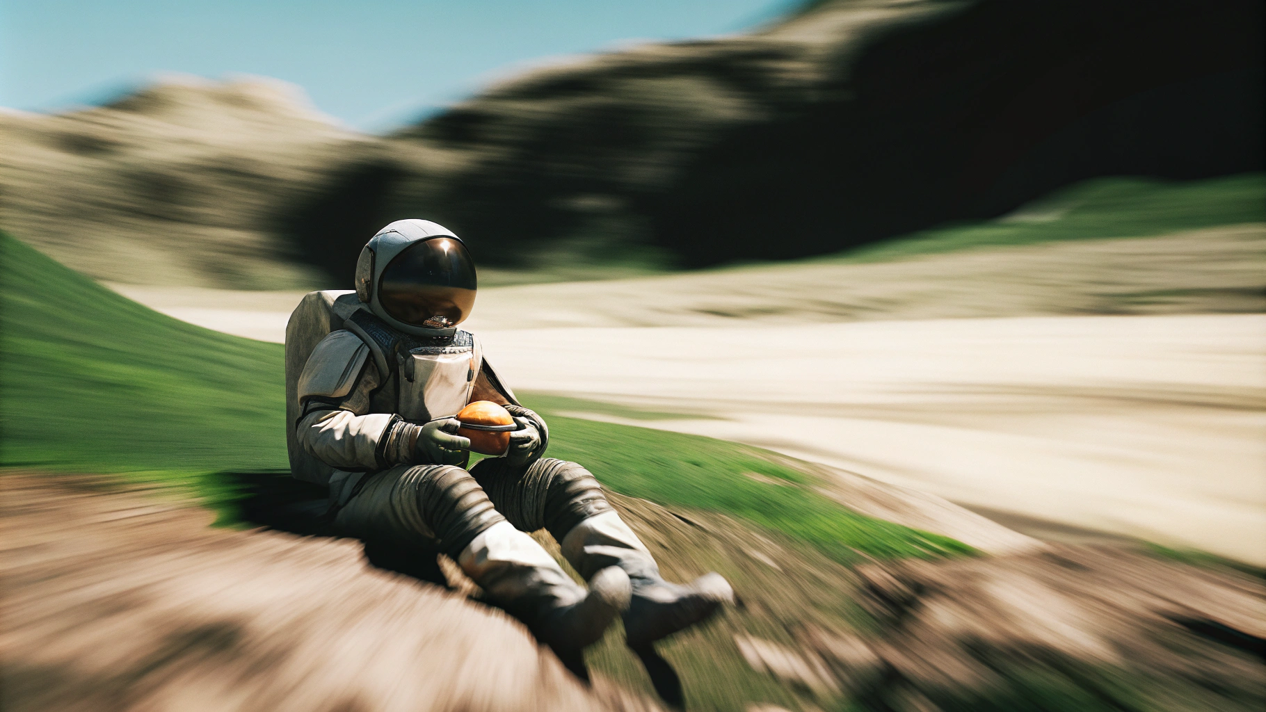 AI generated image by Recraft V3: a turtle on the moon eats a burger