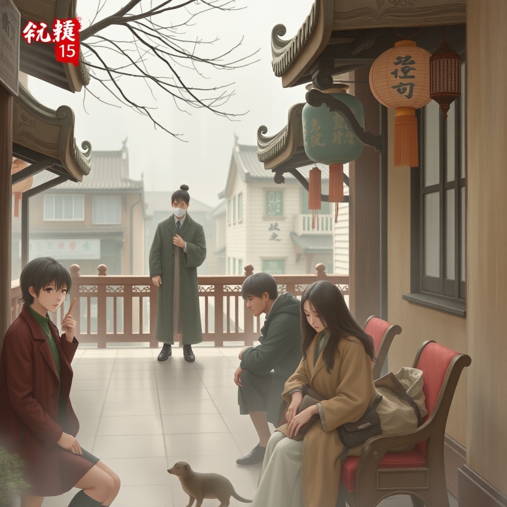 AI generated image by FLUX.1-schnell: 黑白線稿。一個四十歲男人、一個四十歲女人、一個15歲男孩、一個8歲女孩，四個人坐在車上。男人在高速公路上開車。