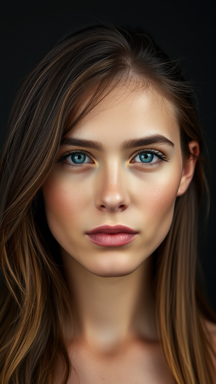 AI generated image by FLUX.1-schnell: A front facing portrait that is half male on the right, half female on the left