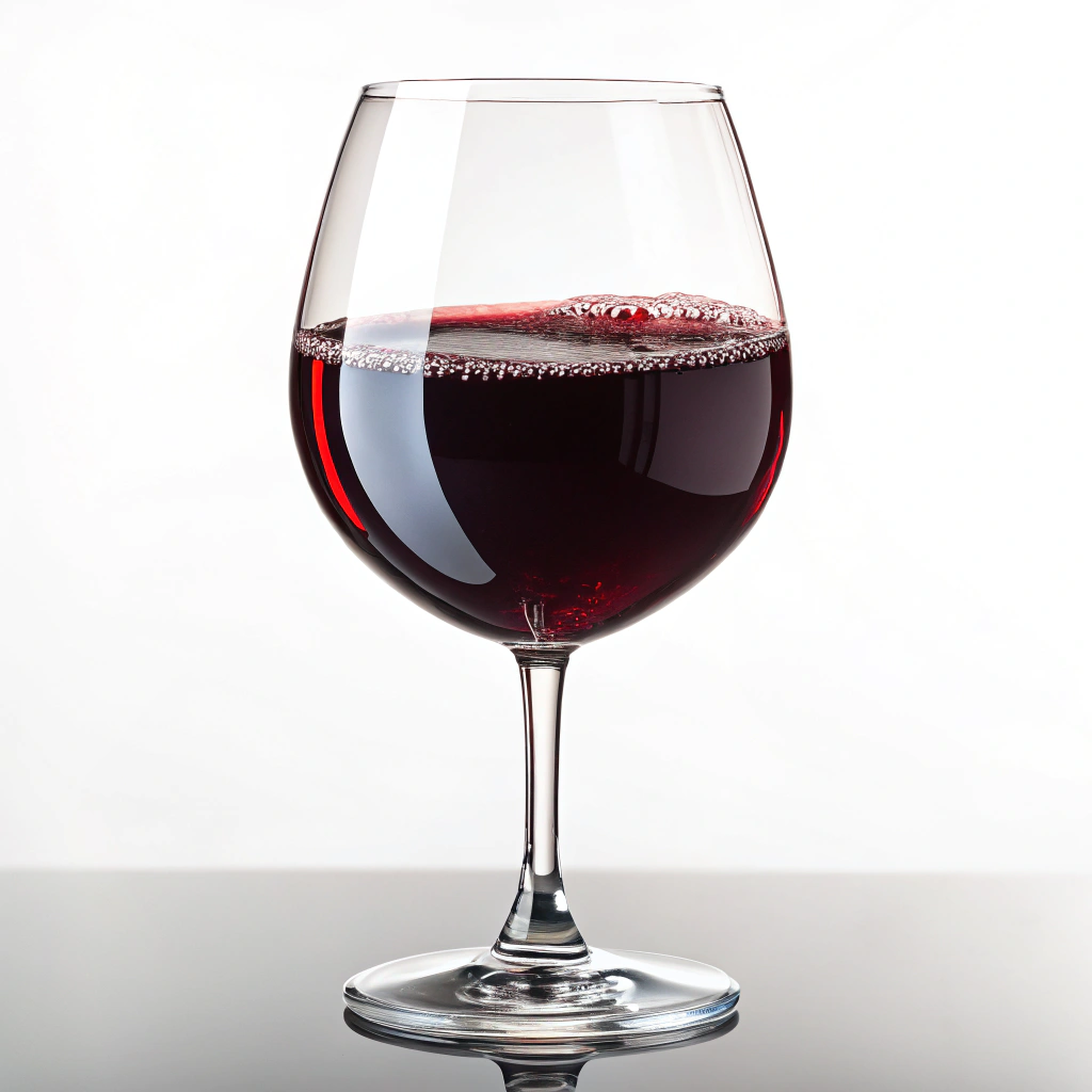 AI generated image by Red Panda AI: A glass of red wine filled to the brim, completely full.