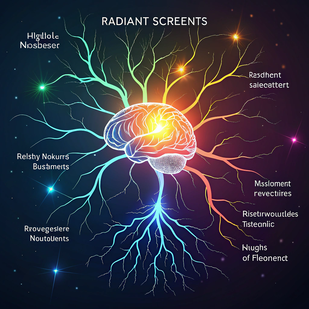 AI generated image by Red Panda AI: genera una imagen d
el cerebro como la parte central, divido en dos conceptos pricipales, conectados por neuronas muy radiantes....de ahi, en cada concepto, hacia abajo, se podran ramificar lo mas importante de cada concepto y al final mas abajo estos dos conceptos se unen para formar un estudiante radiante