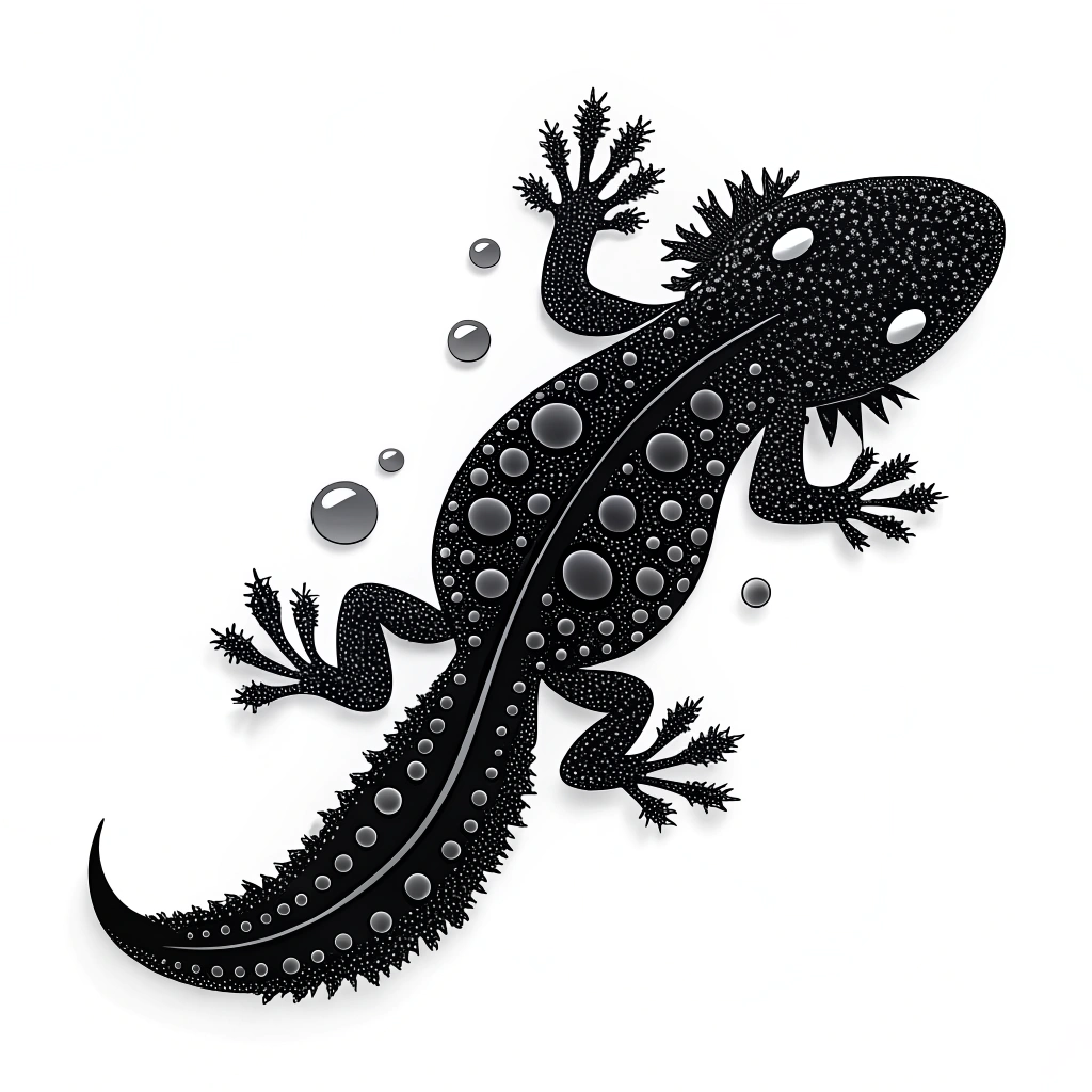 AI generated image by Red Panda AI:  UN LOGO QUE SEA EL CONTORNO (sombra) DE UN AJOLOTE hecho de  PARTICULAS DE AGUA EN COLOR NEGRO