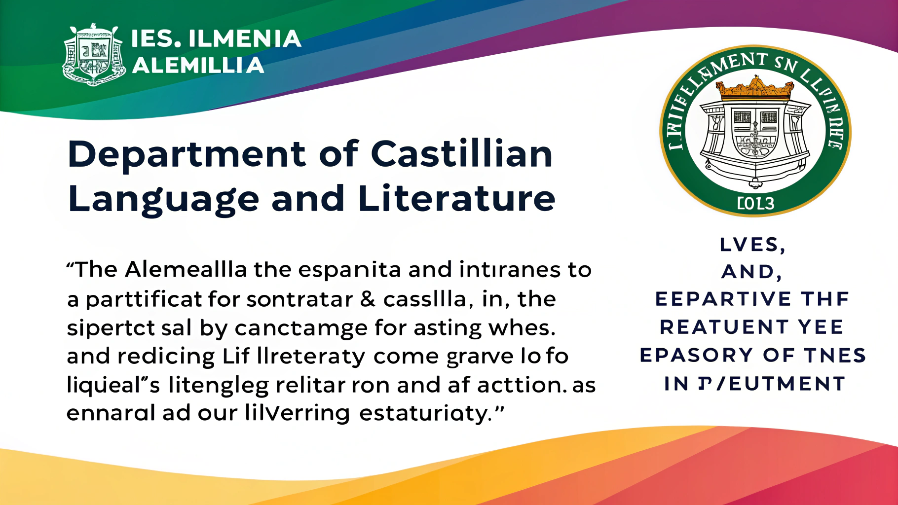 AI generated image by Red Panda AI: Crea un cartel para reconocer el Departamento de Lengua Castellana y Literatura para el IES Almensilla, que incluya los colores de su logo. Deben ser educativas y llamativas, además de originales.