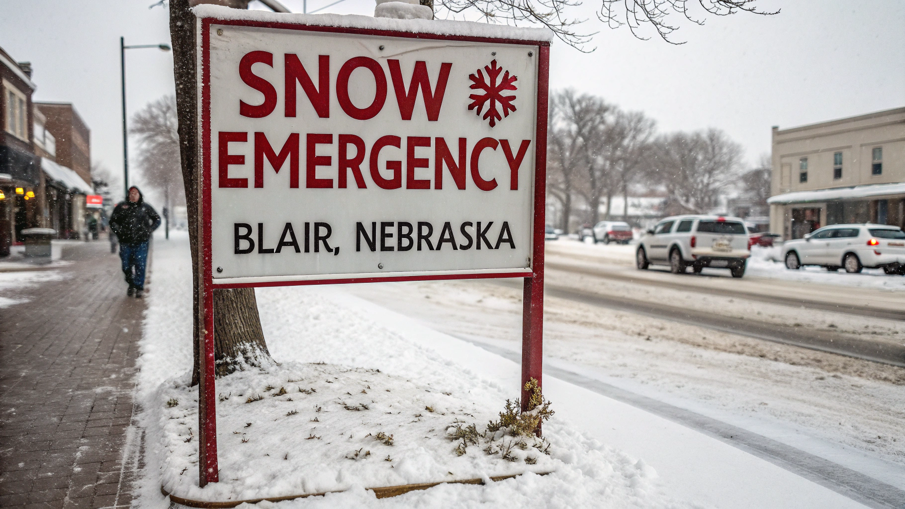AI generated image by Red Panda AI: "Snow Emergency" declared for "Blair, Nebraska"