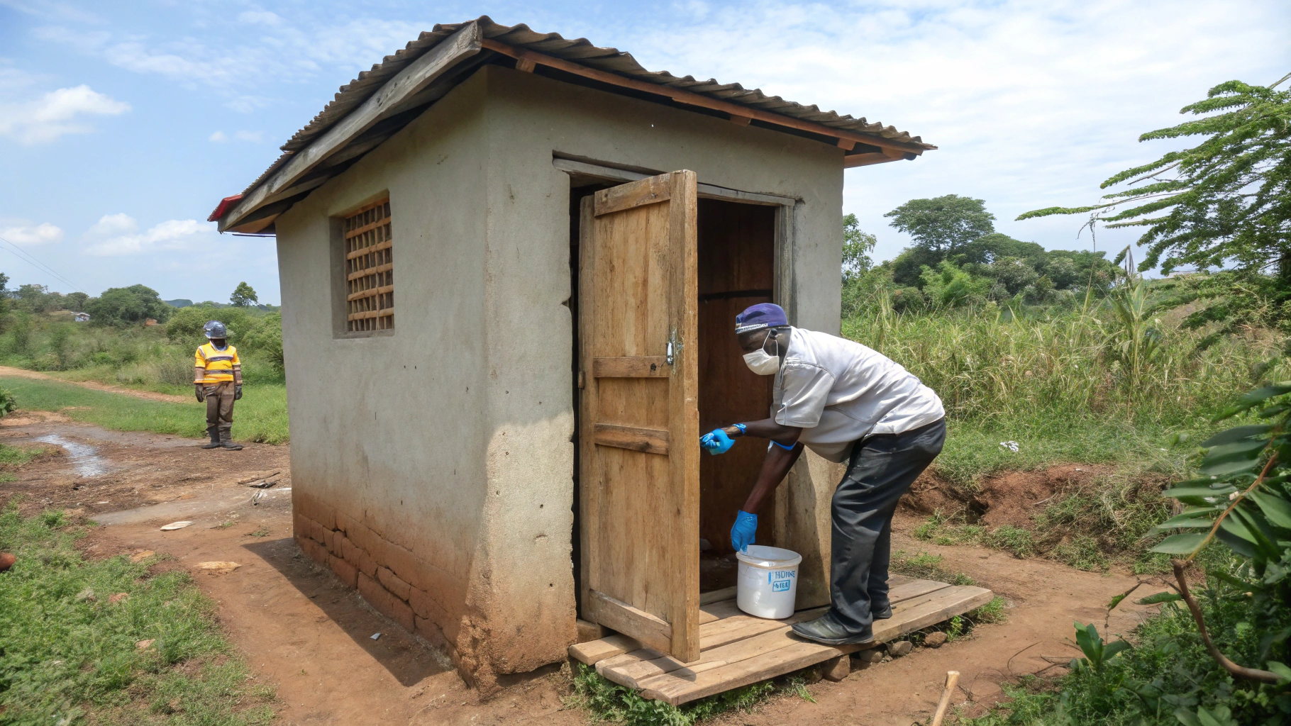 AI generated image by Red Panda AI: Generar una imagen acerca del mantenimiento de una letrina de hoyo seco 