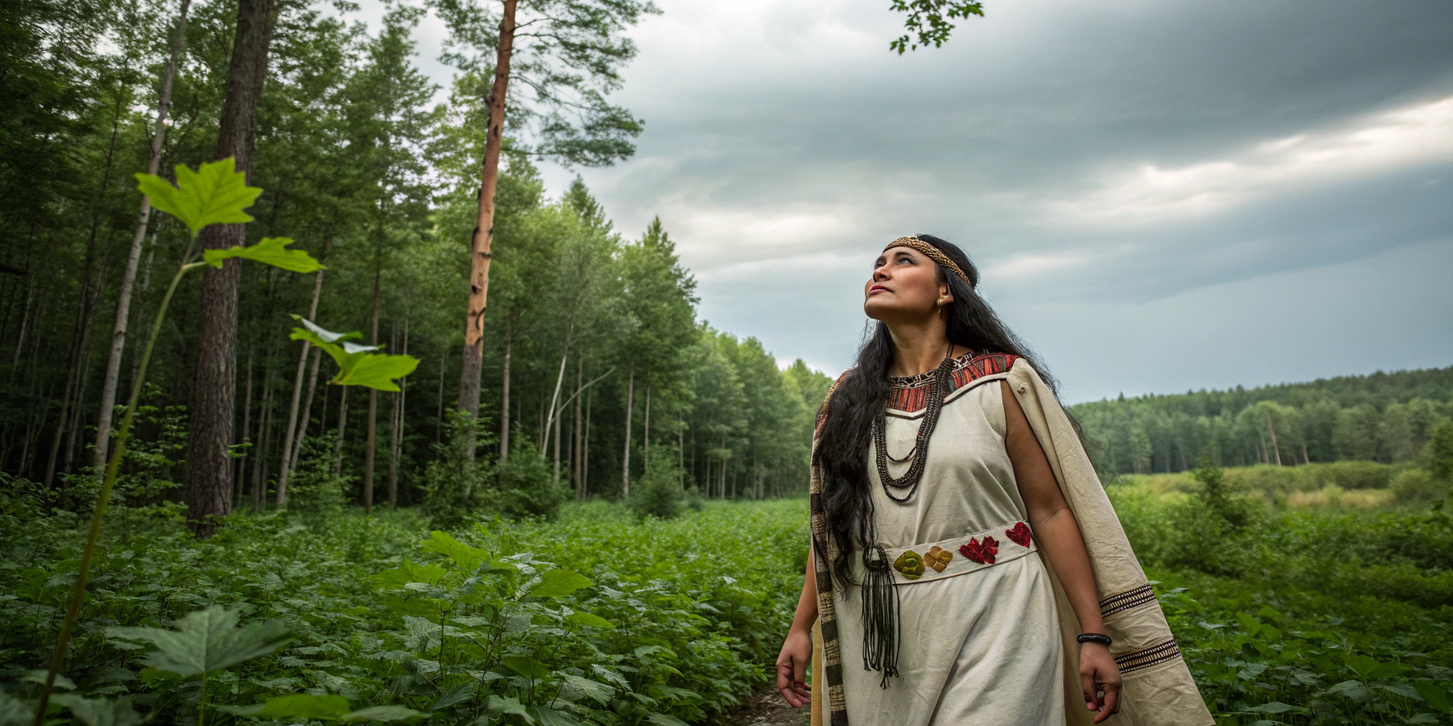 AI generated image by Red Panda AI: very beautiful native american woman in the forest