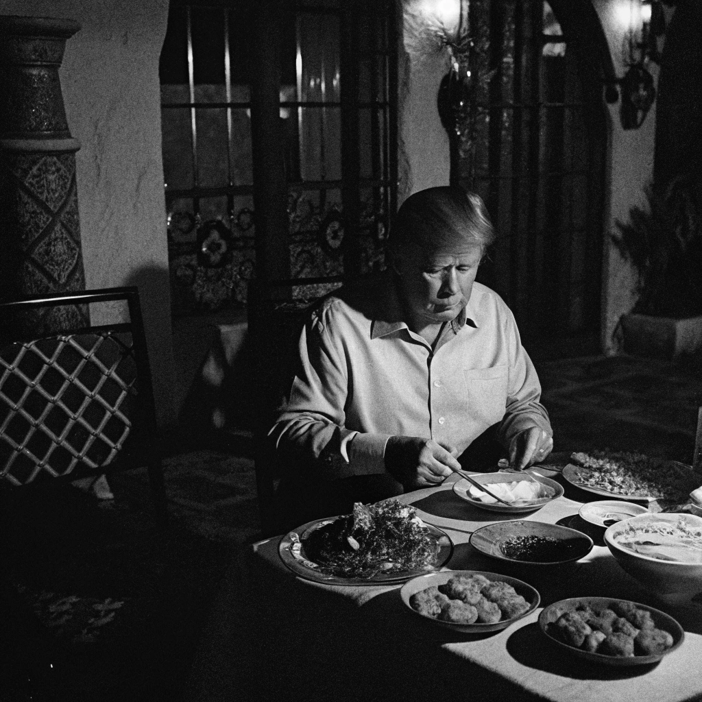 AI generated image by Red Panda AI: genera una imagen de trump comiendo en mexico