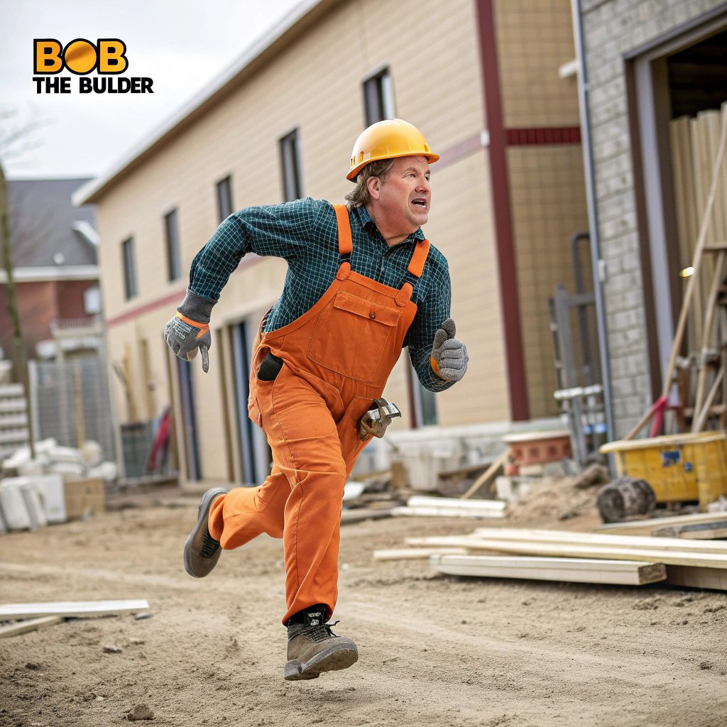 AI generated image by Red Panda AI: "Bob the Builder" running