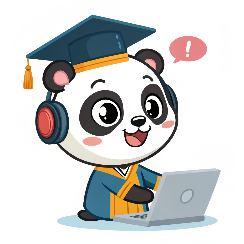 AI generated image by Red Panda AI: Quiero que diseñes un panda que lo voy a usar para mi proyecto web. Por ejemplo un panda de soporte tecnico o un panda con traje de graduado de estudiante. Que sea un panda animado como que sea para niños. 