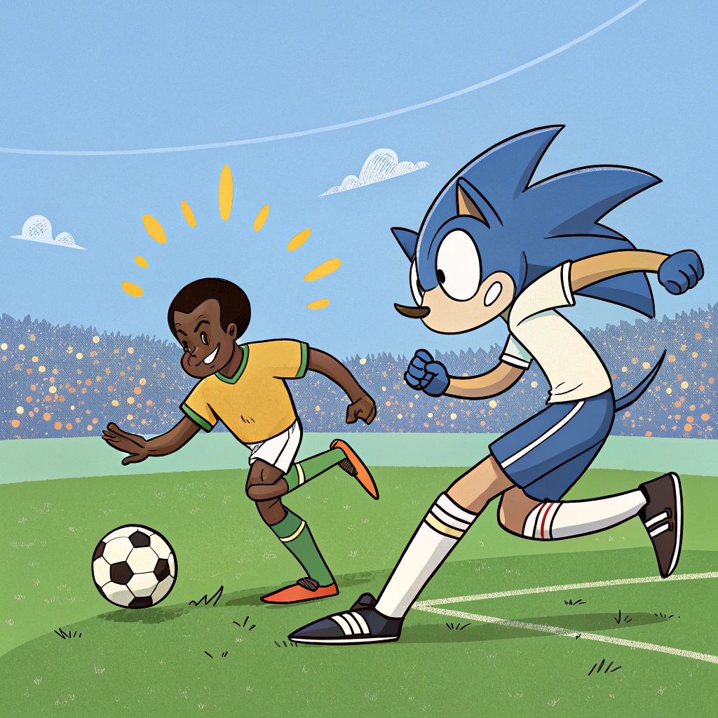 AI generated image by Red Panda AI: Sonic dando Bicuda no Pelé
