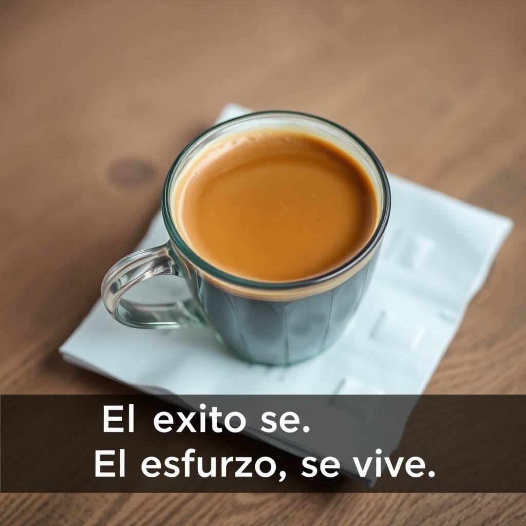 AI generated image by FLUX.1-schnell: Imagen: Una taza de café humeante sobre una pila de papers.
Texto:
"El éxito se ve. El esfuerzo, se vive."
