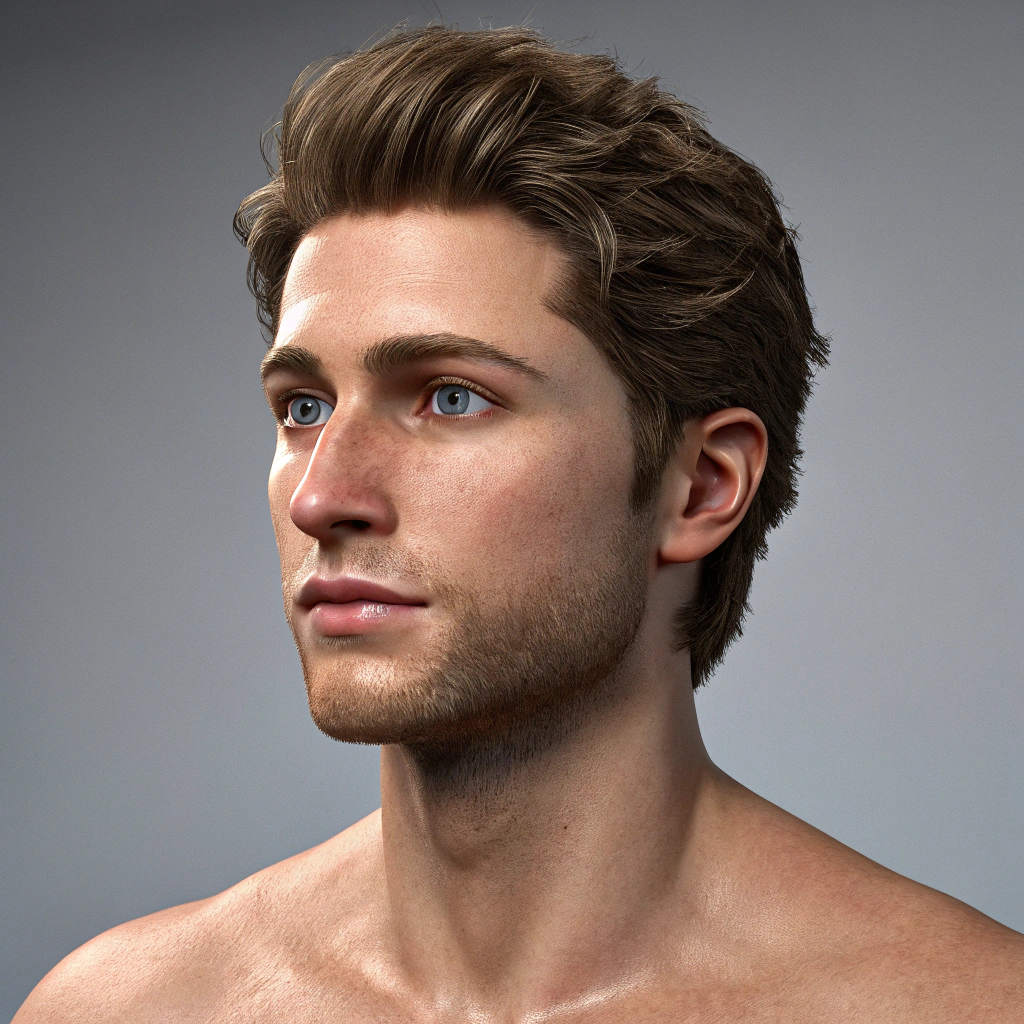AI generated image by Red Panda AI: "I need a highly realistic 3D model of a 24-year-old American, full-body from head to toe. The model should feature lifelike details, including accurate facial features (such as skin texture, hair, and expressive eyes), body proportions, and natural posture. The individual should represent an average young adult from the United States, with a balanced and realistic physique. Please ensure the model is suitable for high-quality rendering, animation, or virtual environments, with attention to fine details like skin pores, hair strands, and clothing folds if applicable."