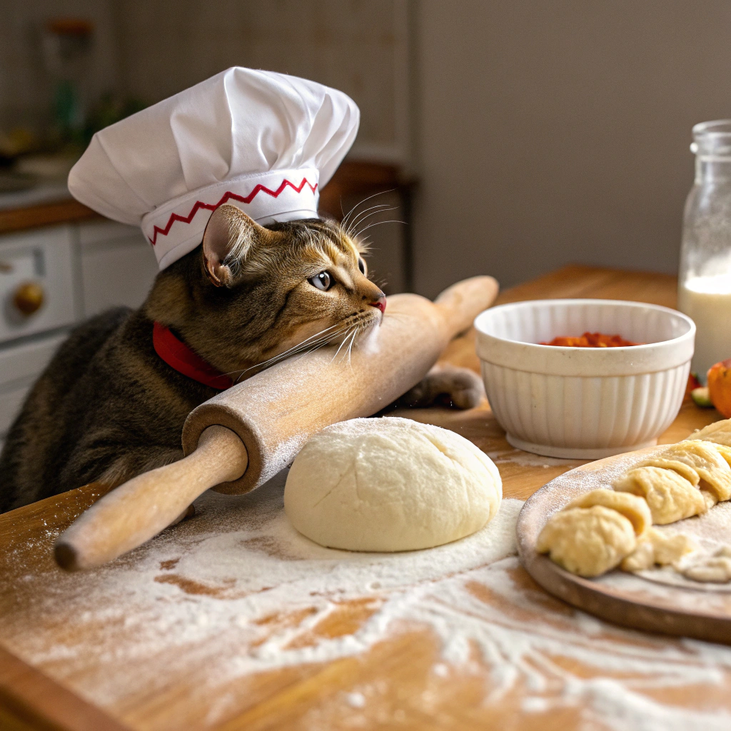 AI generated image by Red Panda AI: cat making bread